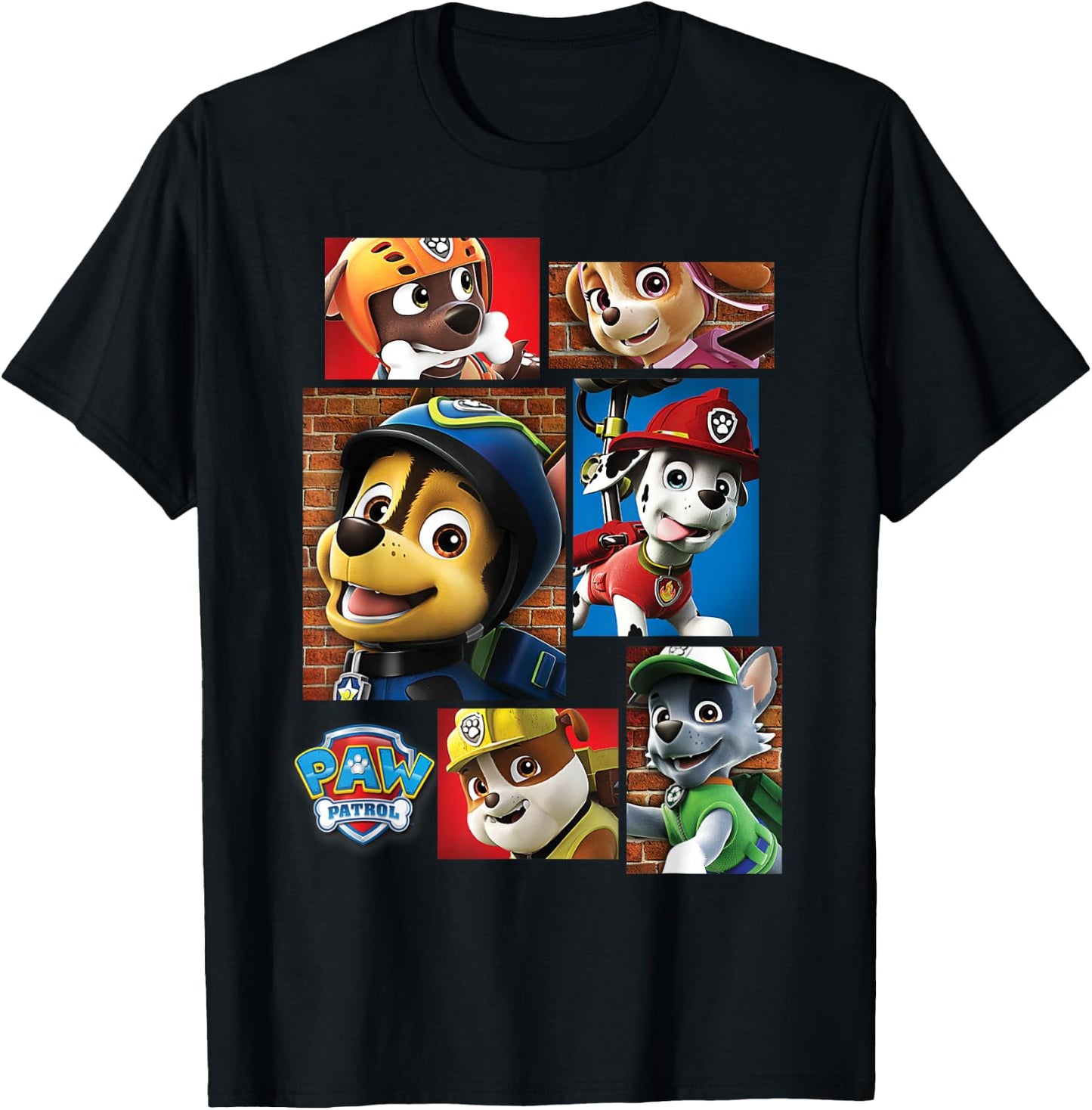 Paw Patrol Rescue Dogs In Squares T-Shirt - T-Shirt | Black