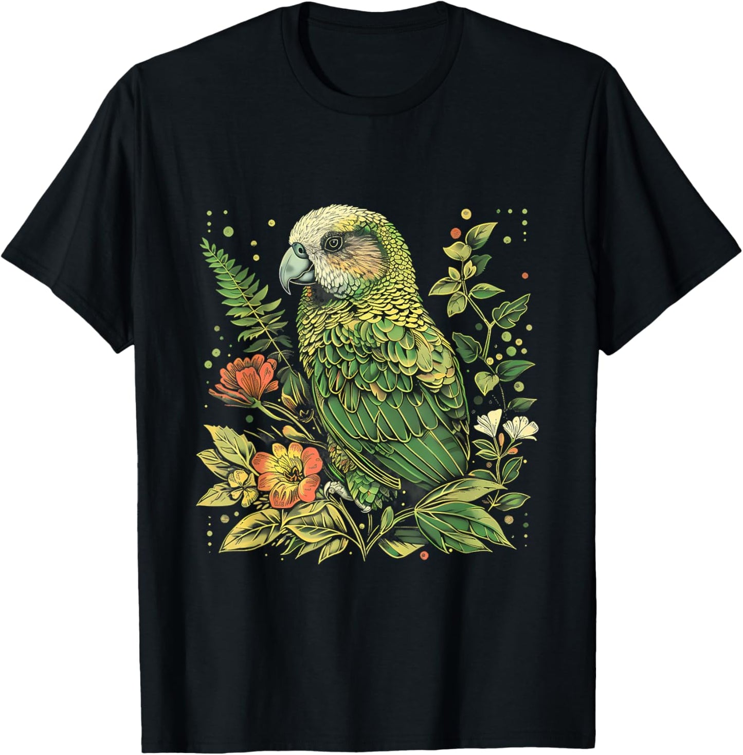 Tropical Jungle Animal Art Kakapo Bird Floral Artwork Kakapo Parrot Animal Lovers -Adults Black Small Classic Fit Short Sleeve T-Shirt - T-Shirt | Black