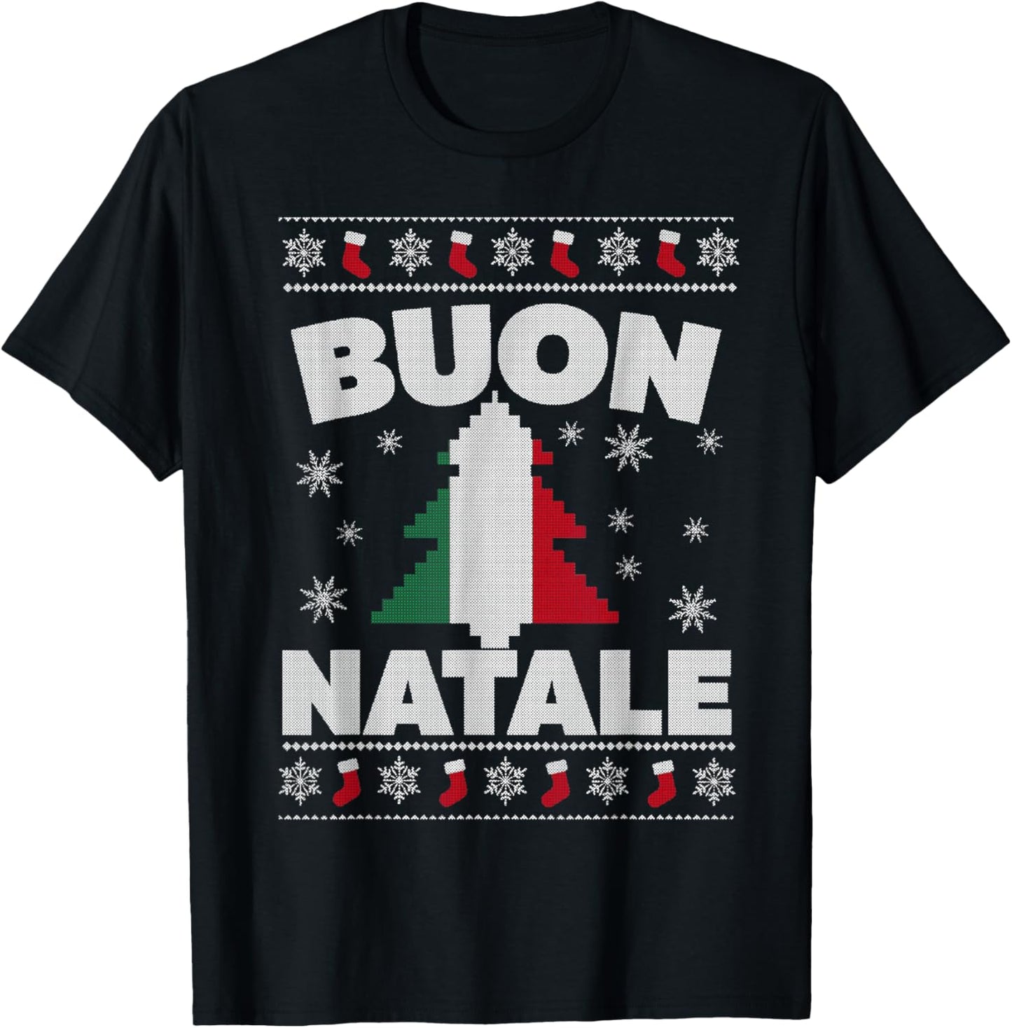 Buon Natale Merry Christmas Tree Italian Ugly Xmas Sweater T-Shirt - T-Shirt | Black