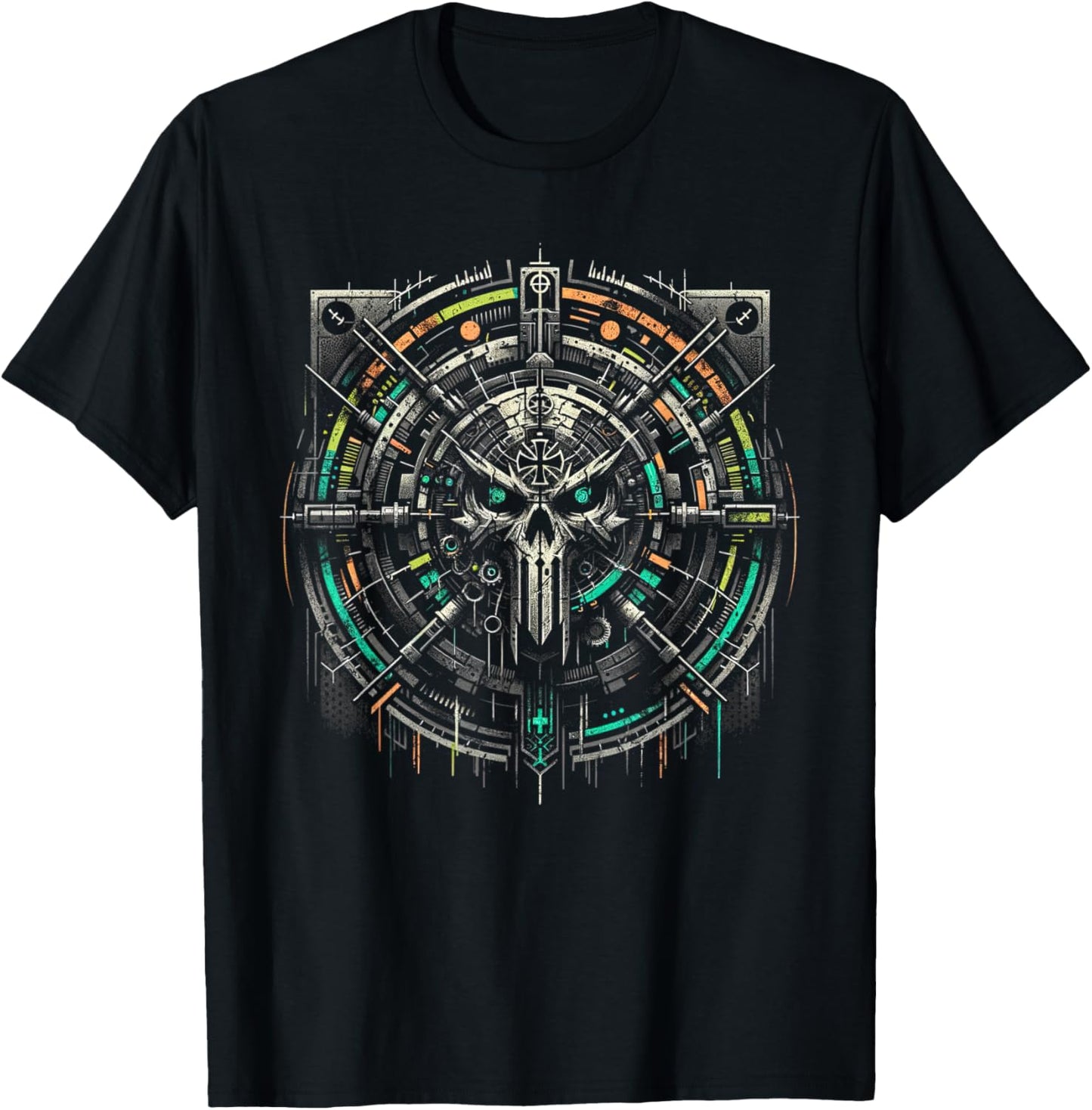 Cyber Grunge Mechanical Vault Cyberpunk Skull Music Graphic T-Shirt - T-Shirt | Black