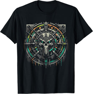 Cyber Grunge Mechanical Vault Cyberpunk Skull Music Graphic T-Shirt - T-Shirt | Black