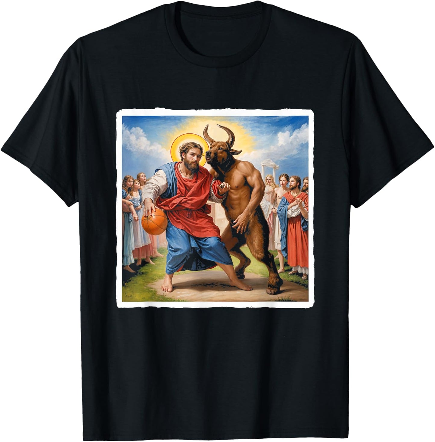 Jesus vs Satan Basketball Play Humor Sport Game T-Shirt - T-Shirt | Black