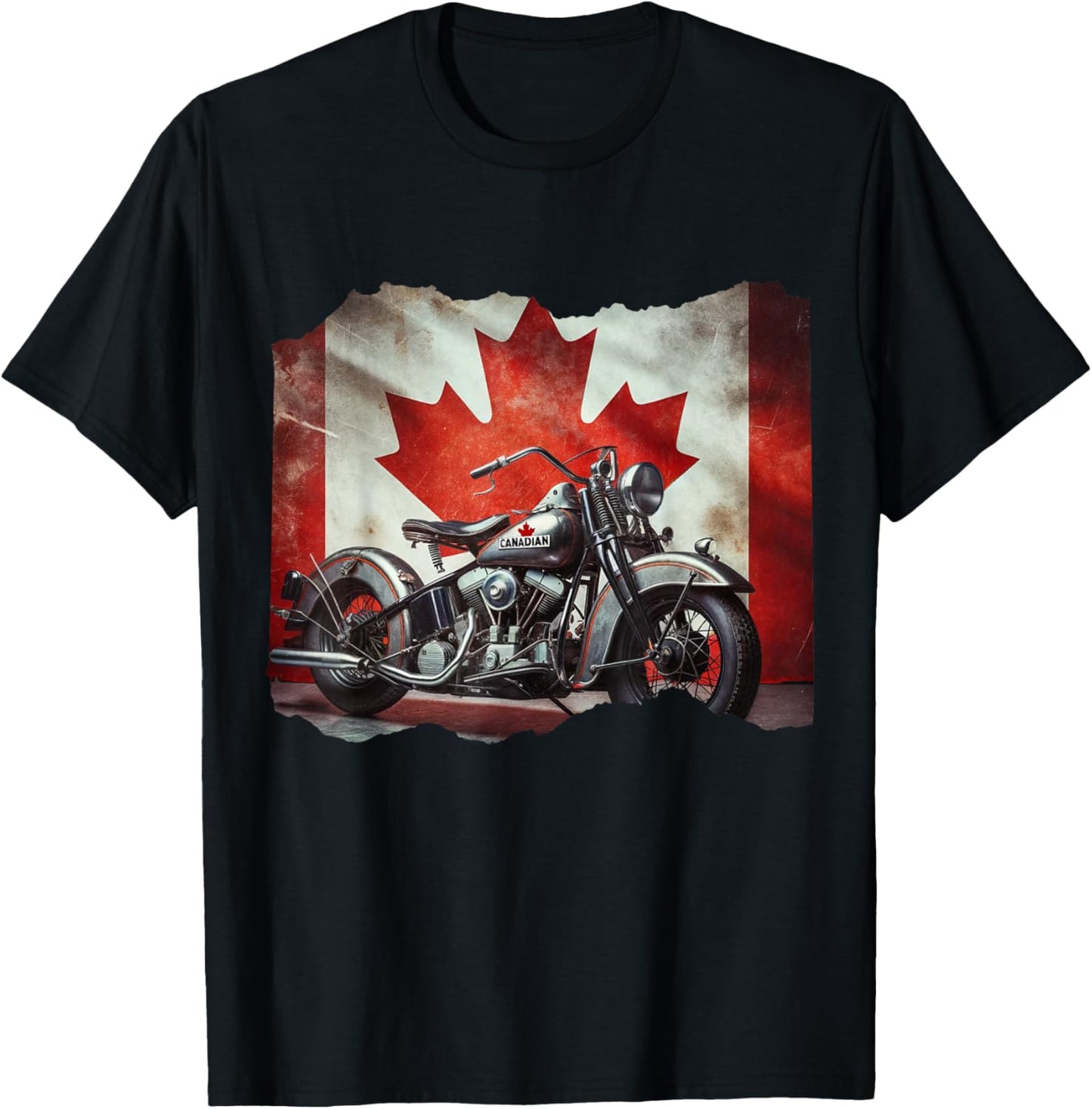 Retro Vintage Canada Flag Motorcycle Patriotic Biker T-Shirt - T-Shirt | Black