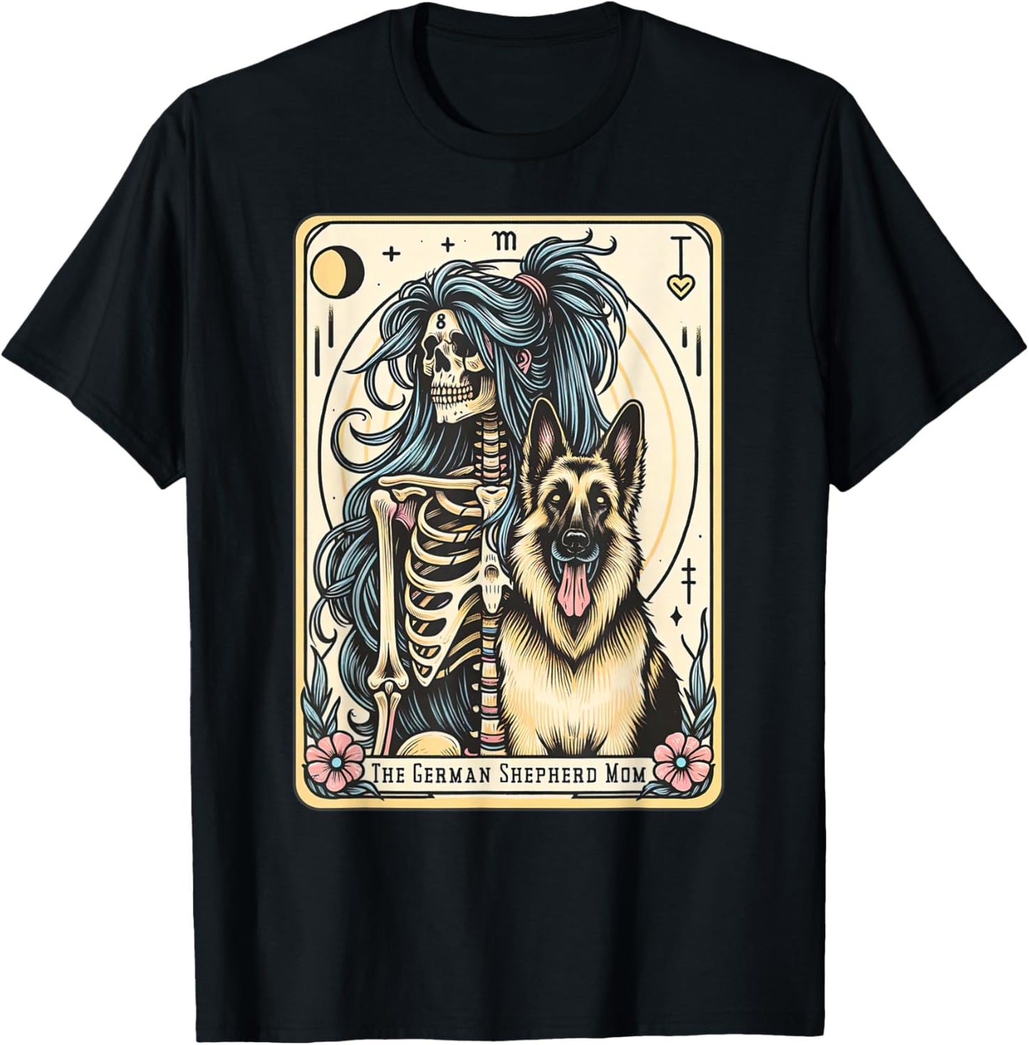 Retro German Shepherd Mom Tarot Card Witchy Vibes Dog Mom T-Shirt - T-Shirt | Black