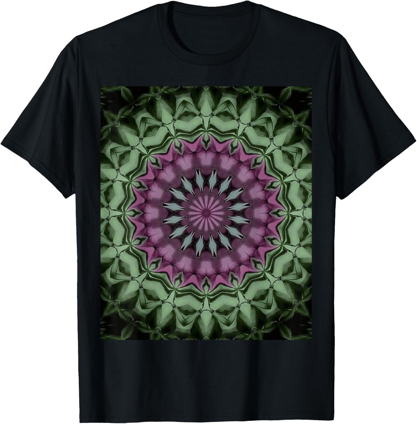 Fantasy Floral Mandala Rose Pink, Pale Green T-Shirt - T-Shirt | Black