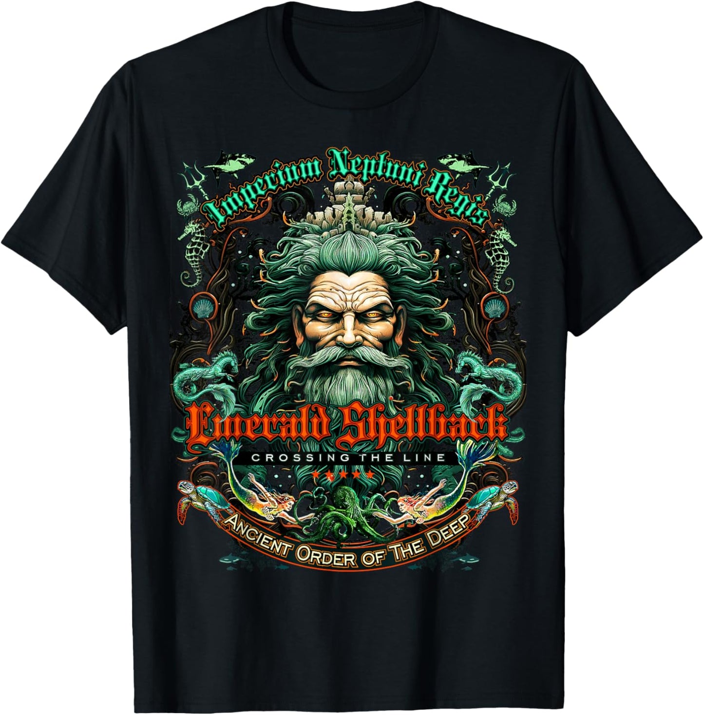 Emerald Shellback Crossing The Line T-Shirt - T-Shirt | Black