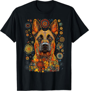 Malinois Belgian dog art mandala belgian malinois belgian , Black, S T-Shirt - T-Shirt | Black