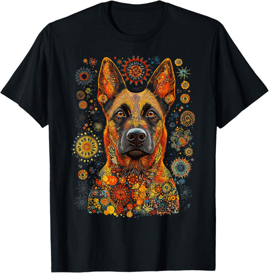 Belgian Malinois Dog Pet Artwork Mandala Belgian Malinois T-Shirt - T-Shirt | Black