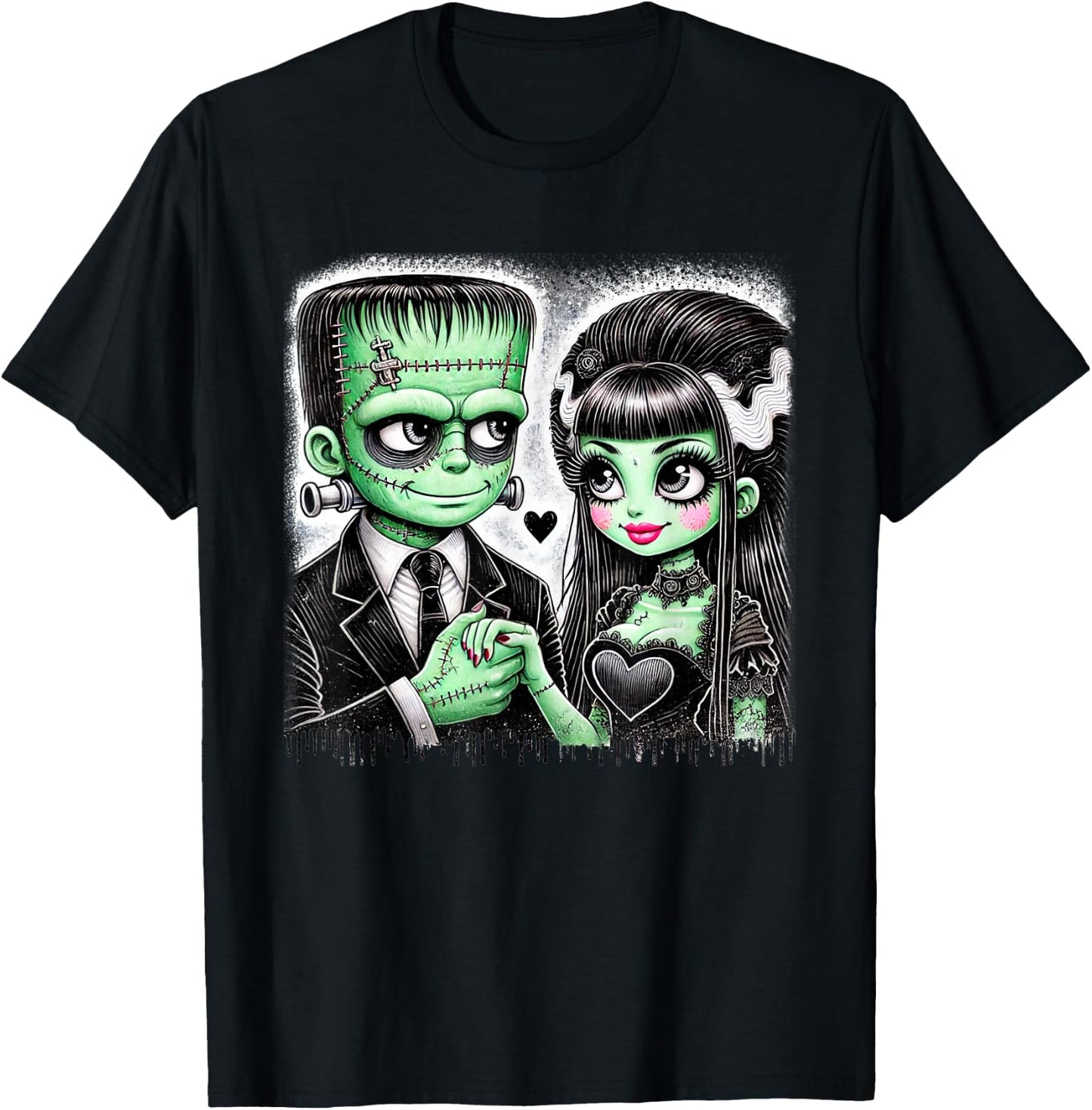 Halloween Lovers Frankenstein Skeleton Women Family T-Shirt - T-Shirt | Black