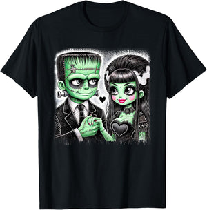 Halloween Lovers Frankenstein Skeleton Women Family T-Shirt - T-Shirt | Black