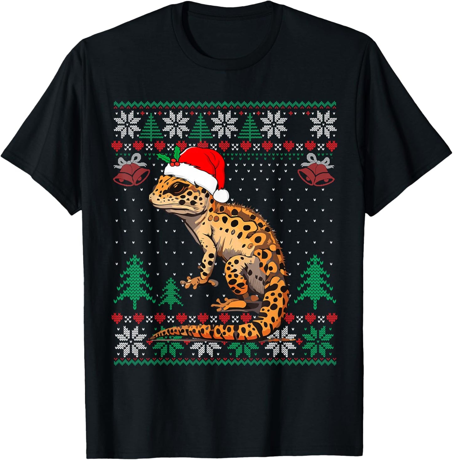Ugly Christmas Pajama Sweater Leopard Gecko Animals Lover T-Shirt - T-Shirt | Black
