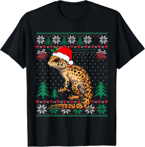 Ugly Christmas Pajama Sweater Leopard Gecko Animals Lover T-Shirt - T-Shirt | Black