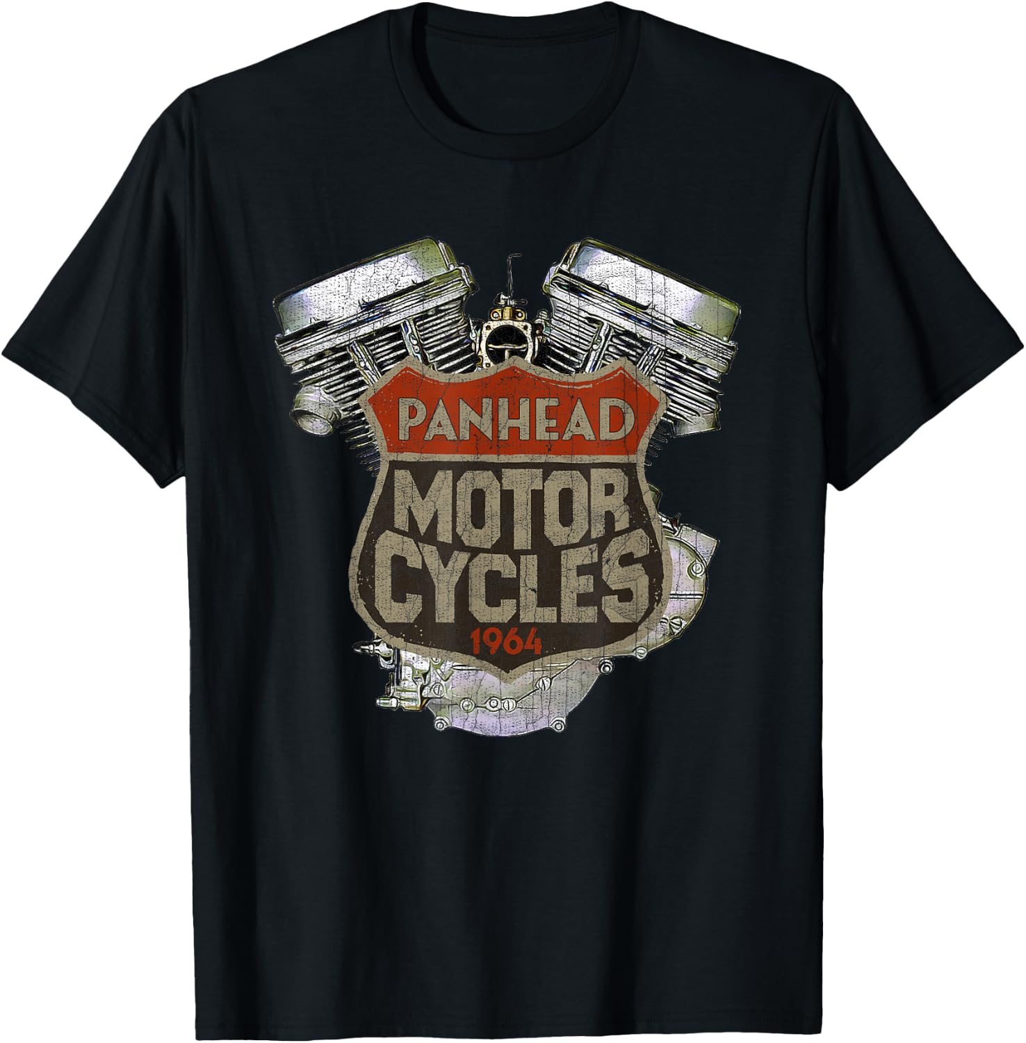 1964 Panhead Motorcycle Vintage Distressed Biker Chopper Rat T-Shirt - T-Shirt | Black