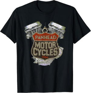 1964 Panhead Motorcycle Vintage Distressed Biker Chopper Rat T-Shirt - T-Shirt | Black