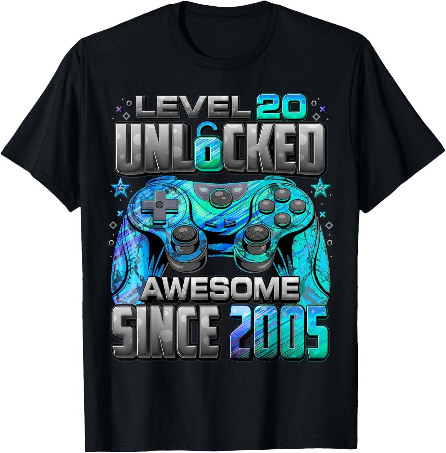 Level 20 Unlocked Awesome Since 2005 20th Birthday Gaming T-Shirt - T-Shirt | Black