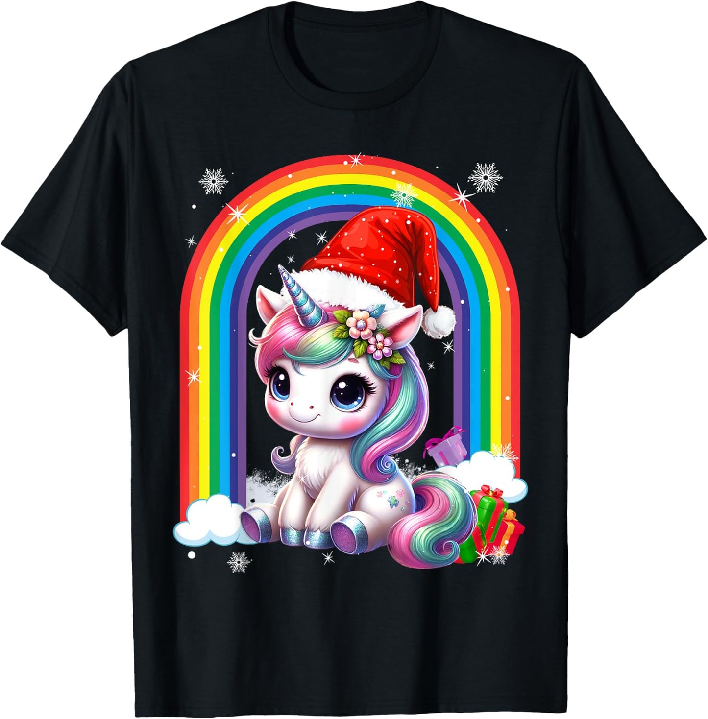Unicorn Girls Christmas 2025 Women Kids Santa Unicorn Xmas T-Shirt - T-Shirt | Black