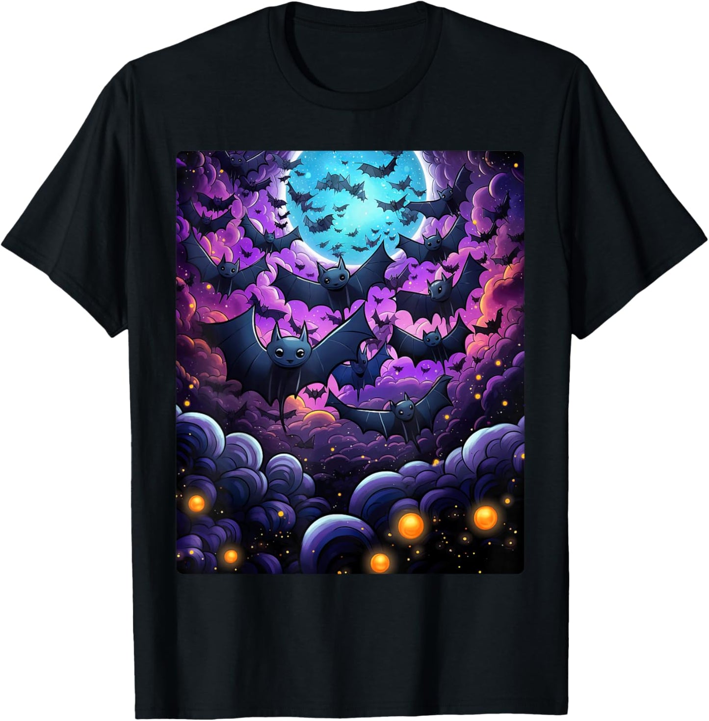 Gothic Bat Spooky Bats Pattern Moon Night T-Shirt - T-Shirt | Black