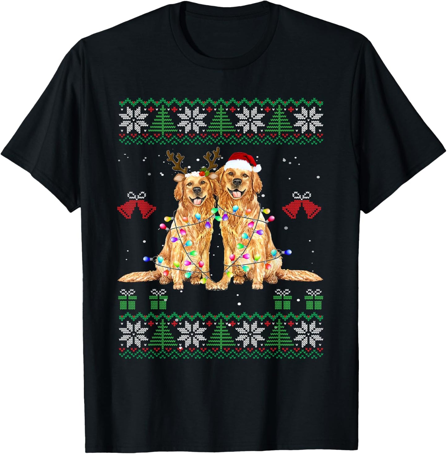Golden Retriever Christmas Sweater T-Shirt - T-Shirt | Black