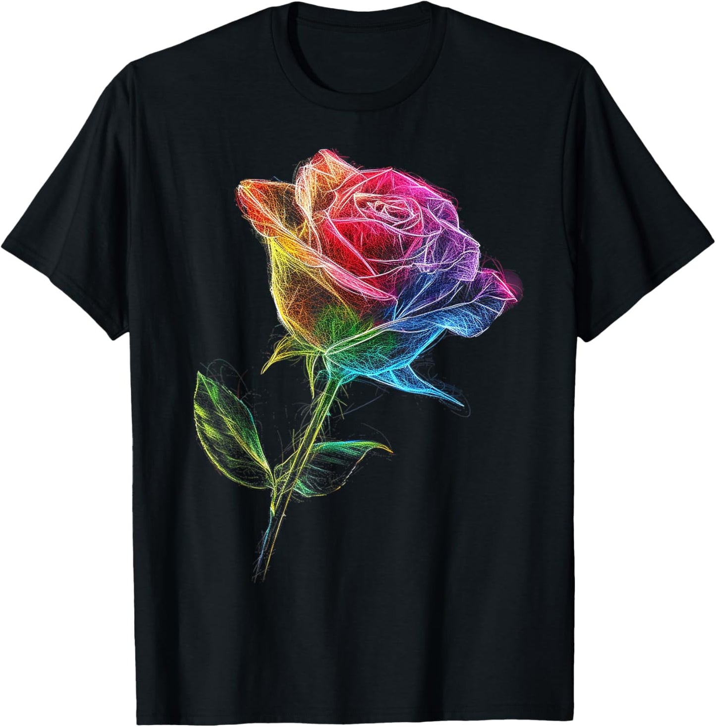 Rose Colorful Drawing Nature Art Graphic Rose T-Shirt - T-Shirt | Black