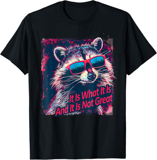 Cool Raccoon Sarcastic It Is What It Is And It Is Not Great T-Shirt - T-Shirt | Black