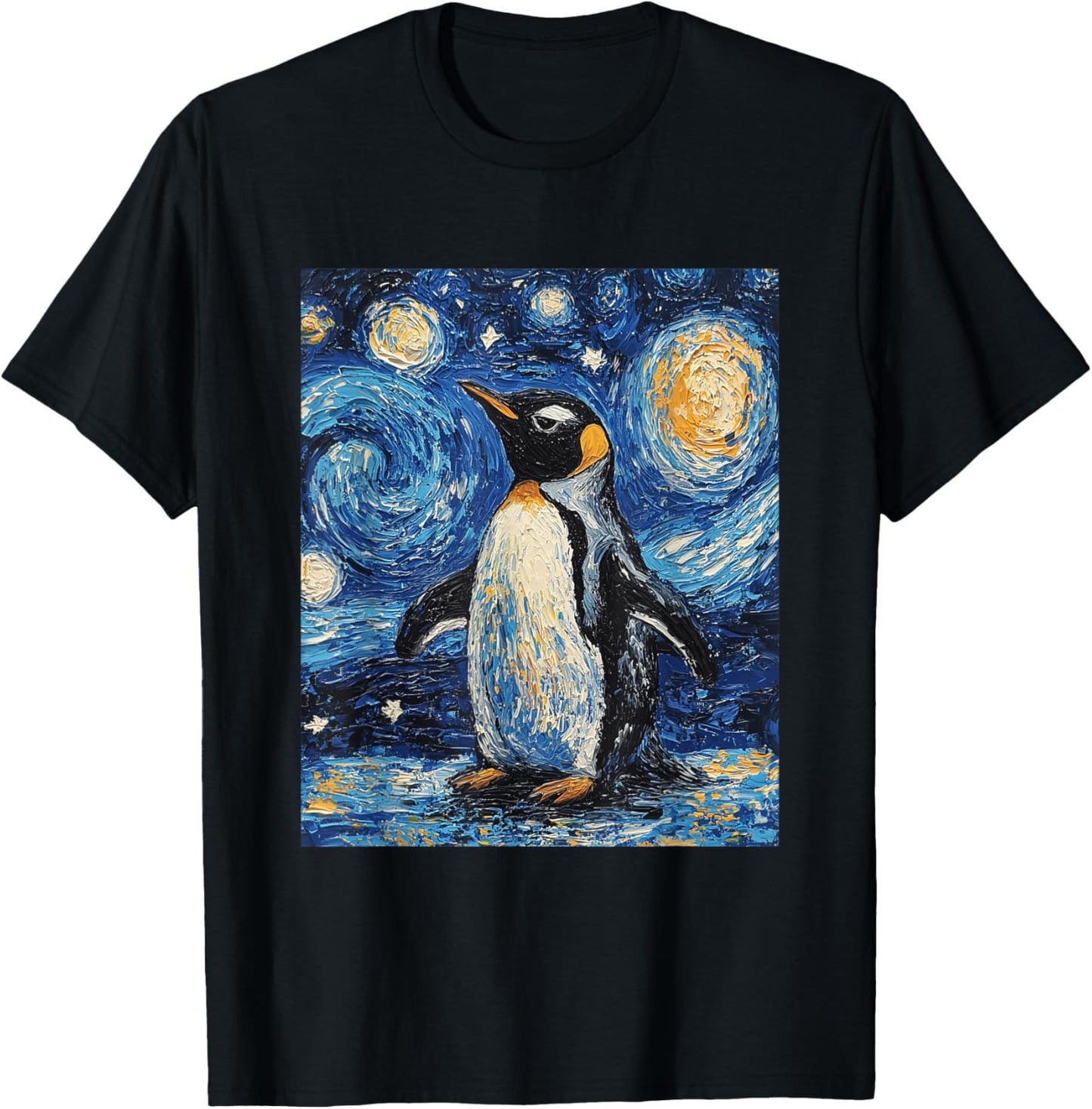 Penguin Bird - Van Gogh Style - Starry Night T-Shirt - T-Shirt | Black