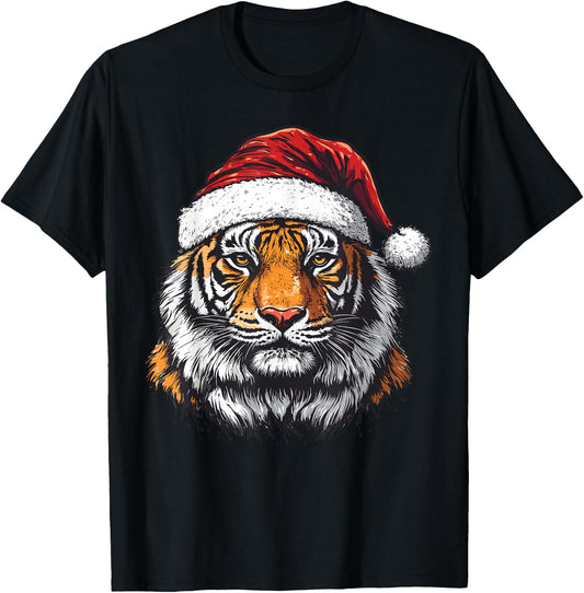 Tiger Santa Hat Zookeeper Xmas Tiger Lovers Christmas Pajama T-Shirt - T-Shirt | Black