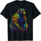 Gorilla Artwork Mandala Animal Colorful Art Graphic Monkey T-Shirt - T-Shirt | Black