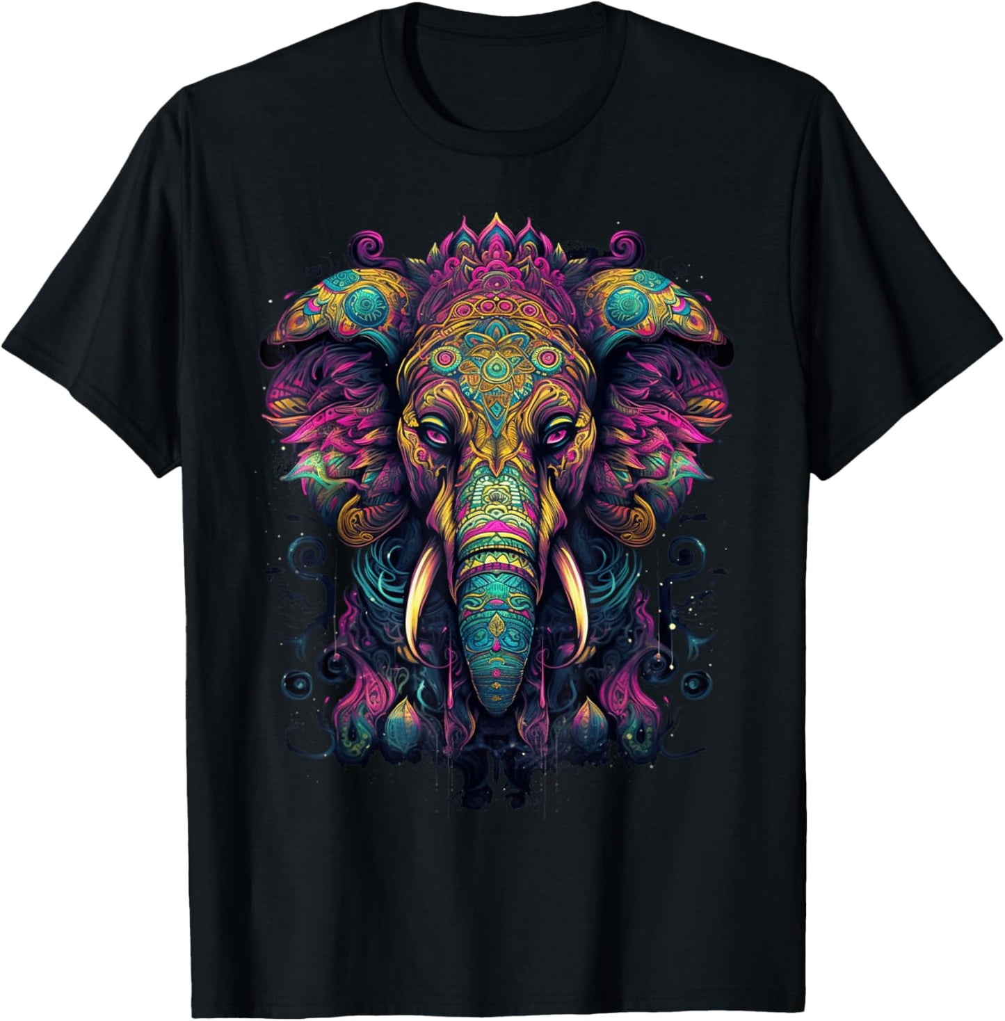 Colorful Elephant | Psychedelic Art Trippy Hippie Men Women T-Shirt - T-Shirt | Black