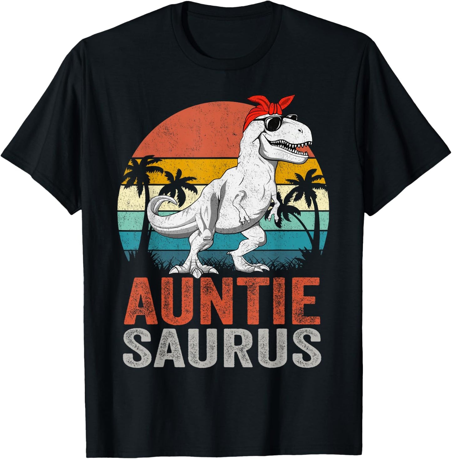 Auntiesaurus T Rex Dinosaur Auntie Saurus Family Matching T-Shirt - T-Shirt | Black