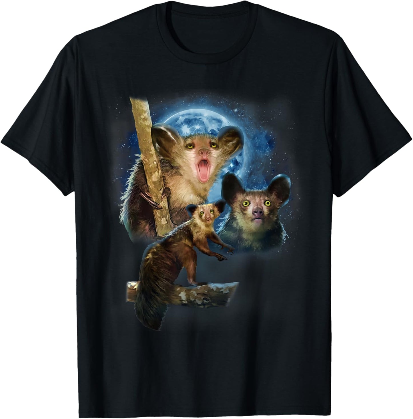Howling at The Moon Shirt and Apparel Co. Aye-Aye Lemur - Black, -Adults, Kids - Short Sleeve, Modern, Cartoon, Animal-Themed Shirts T-Shirt - T-Shirt | Black