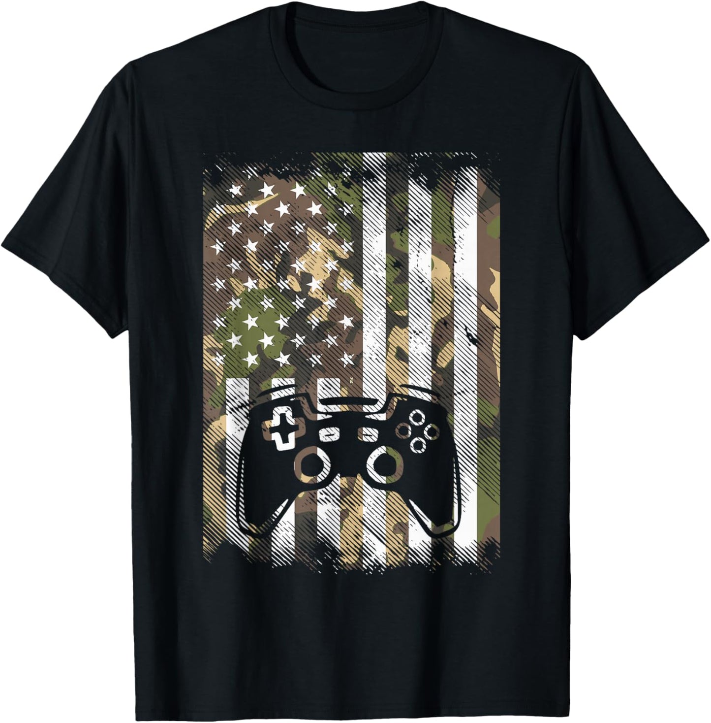 Camo US Flag Gamer Controller Patriotic Men Boys Kids Youth T-Shirt - T-Shirt | Black