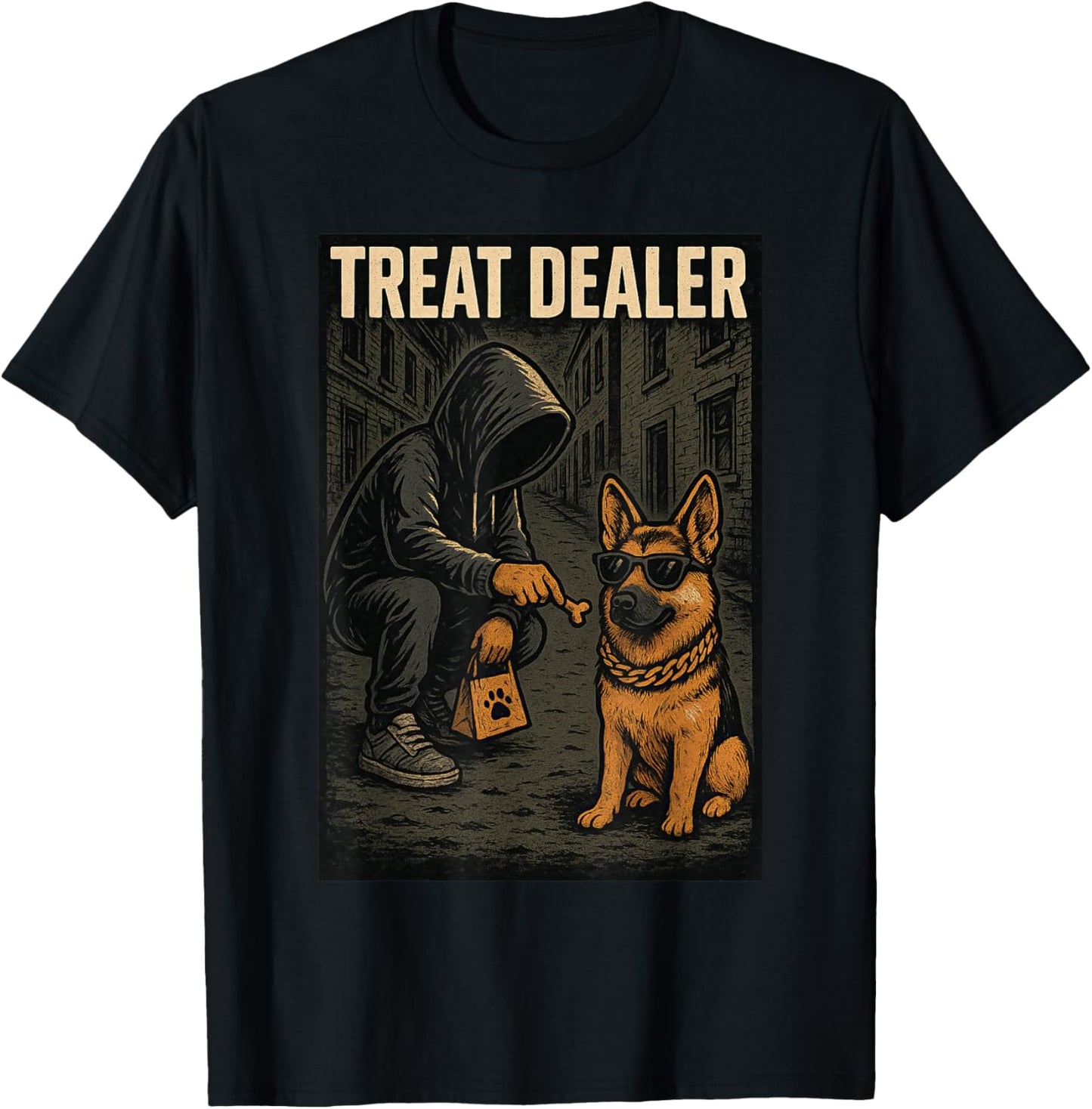 German Shepherd Treat Dealer Parody Humor Dog Lover T-Shirt - T-Shirt | Black