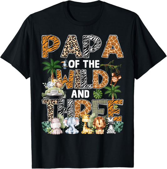 Papa Of The Wild Three Zoo 3Rd Birthday Safari Jungle T-Shirt - T-Shirt | Black