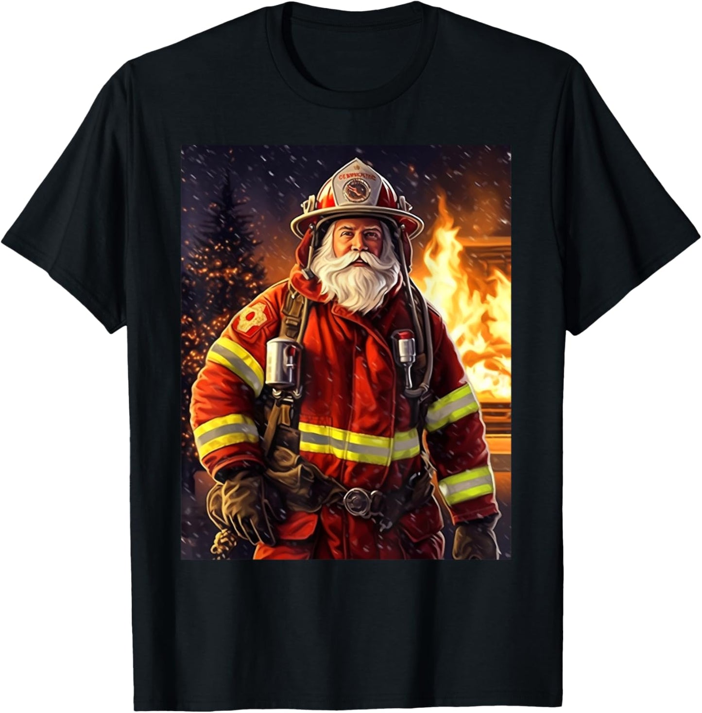No.3, Hero, Christmas, Santa Claus at the fire department T-Shirt - T-Shirt | Black