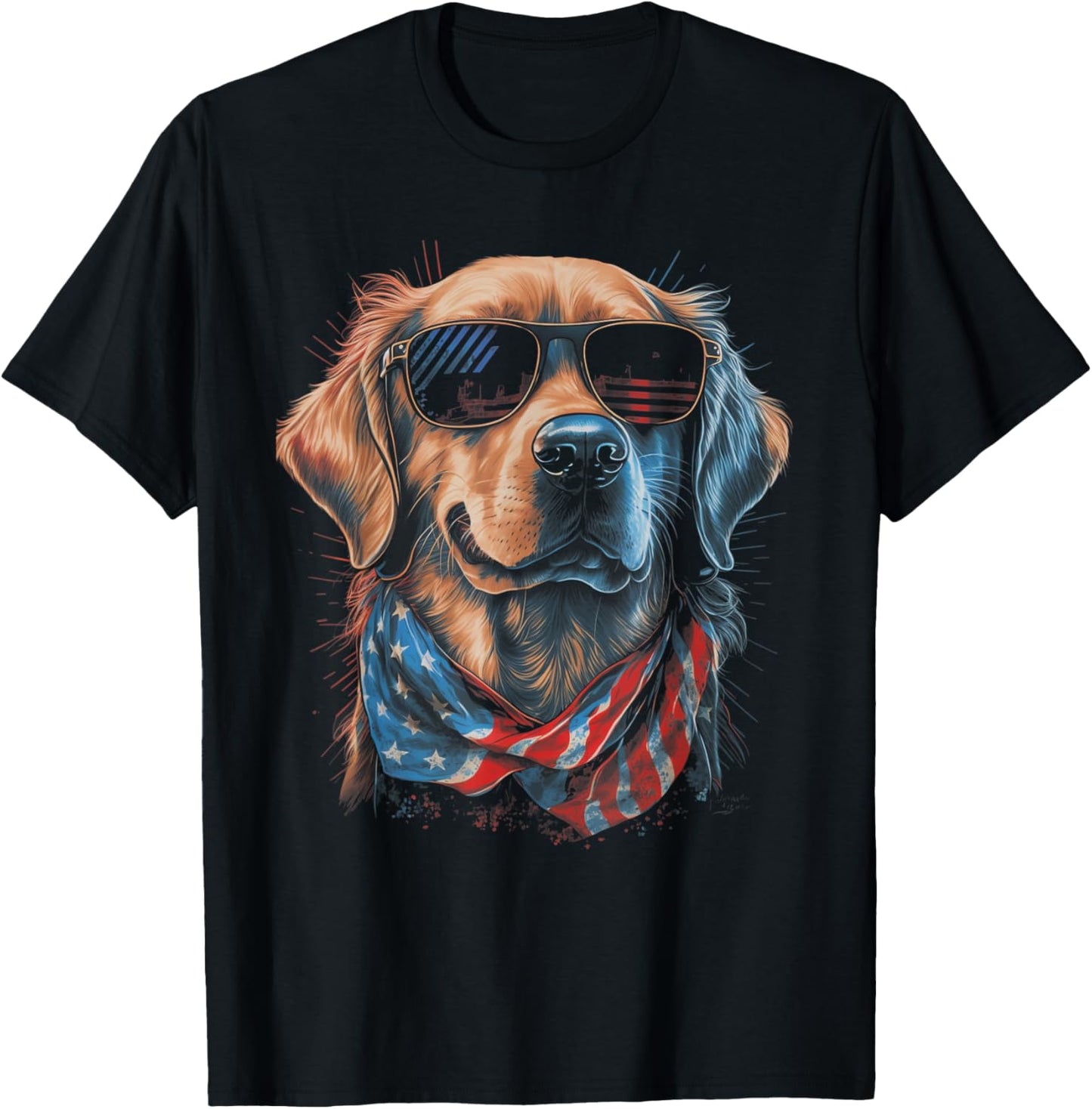 American Flag USA America 4th Of July Dog -Golden Retriever T-Shirt - T-Shirt | Black