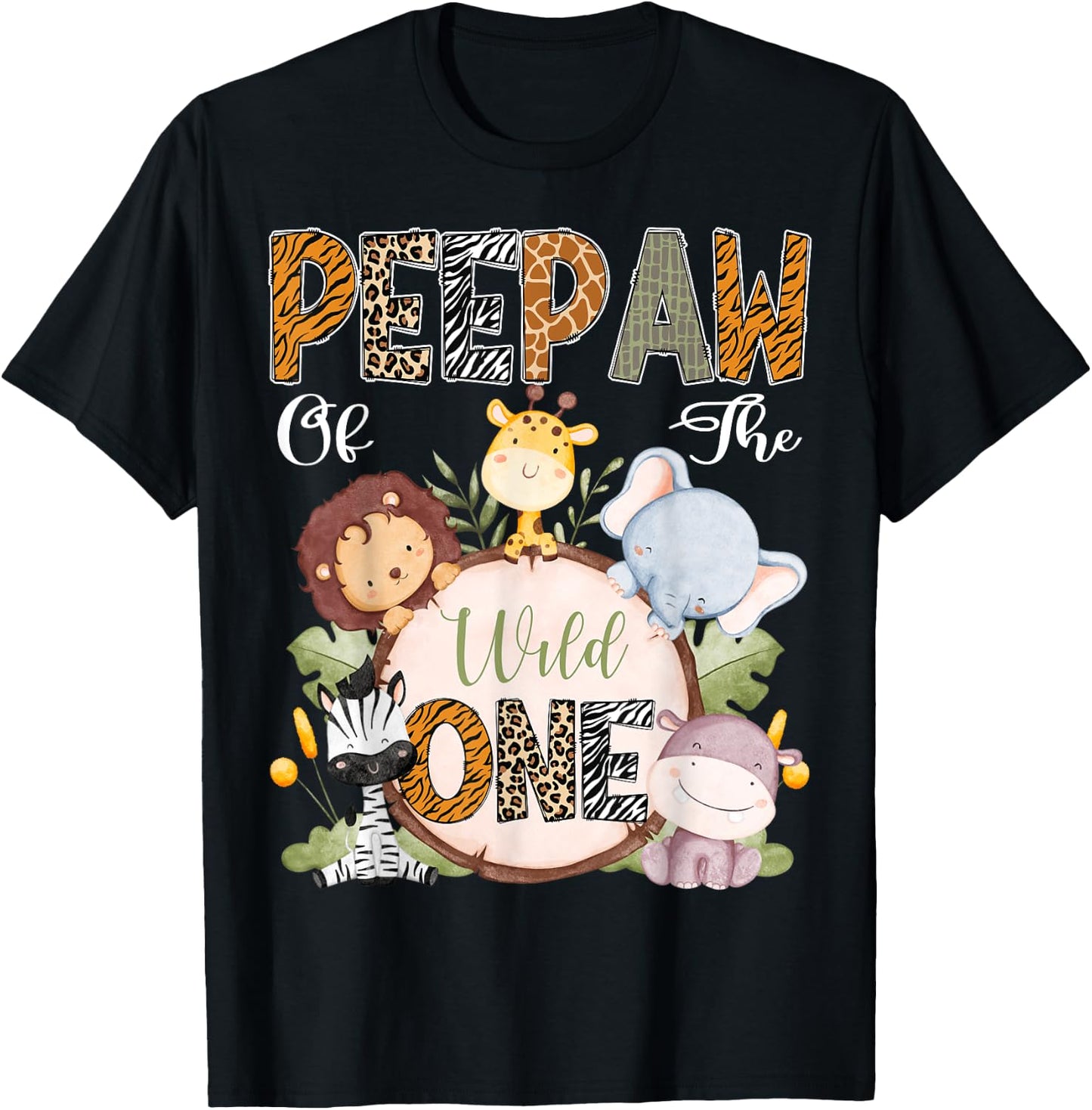 Peepaw Of The Wild One 1St Birthday Safari Woodland T-Shirt - T-Shirt | Black