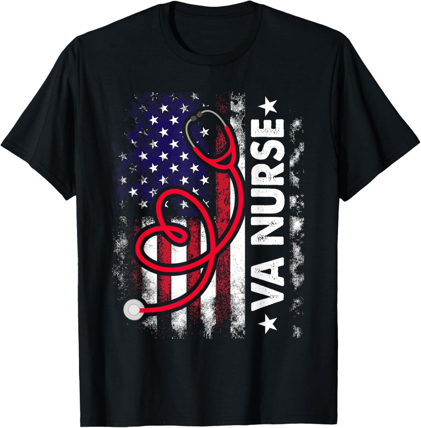 American Flag VA Nurse Patriotic 4th of July T-Shirt - T-Shirt | Black