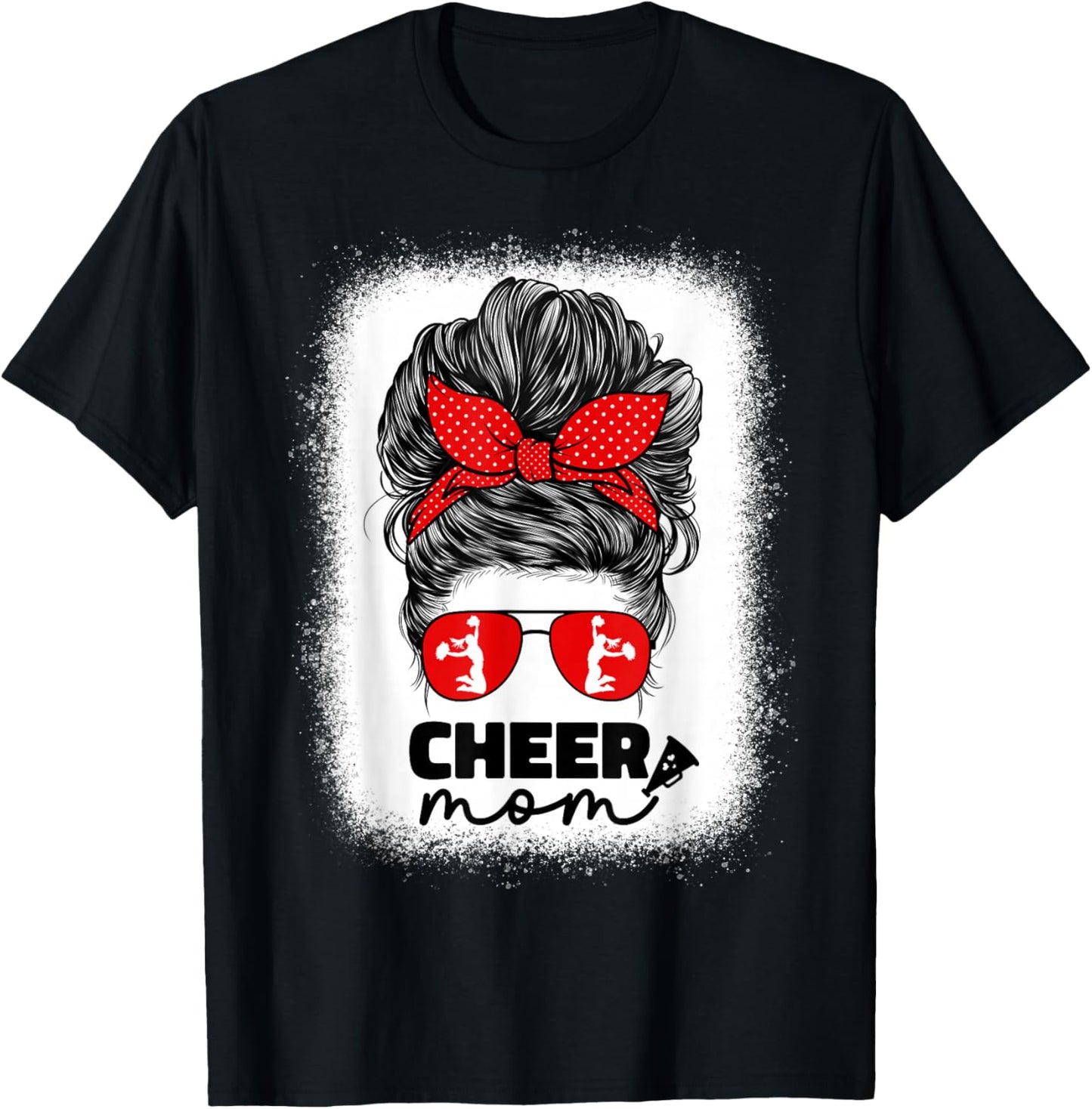 Cute Cheer Mom Cheerleader Mom Red Messy Bun Mom T-Shirt - T-Shirt | Black