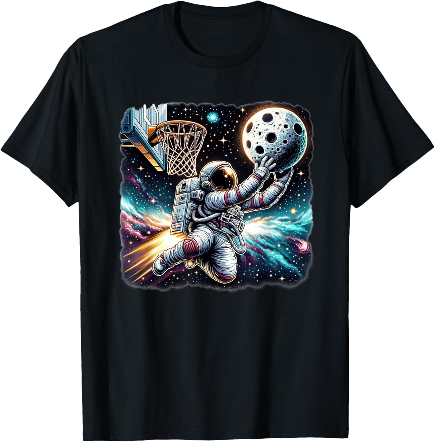 Astronaut Slam Dunking Moon Astrology Basketball Lover T-Shirt - T-Shirt | Black