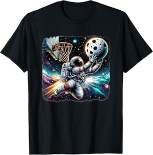 Astronaut Slam Dunking Moon Astrology Basketball Lover T-Shirt - T-Shirt | Black