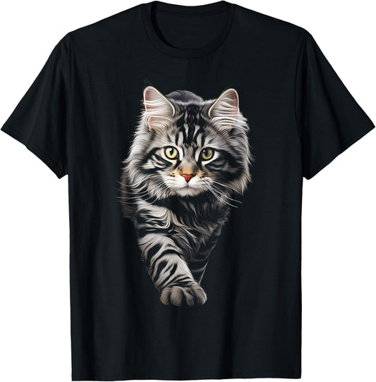 Cat Graphic Pet Illustration Cat Women Kids T-Shirt - T-Shirt | Black
