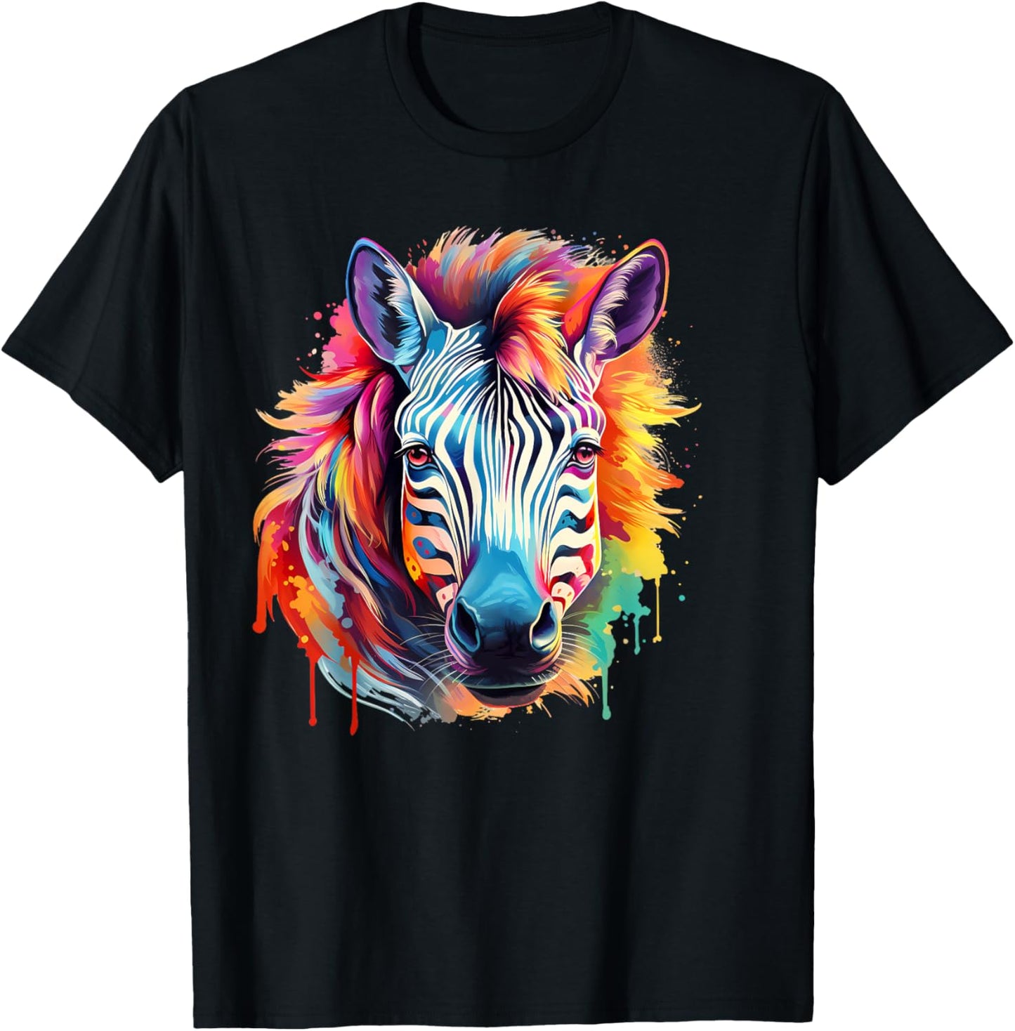 Stripped Pattern Colorful Zebra Horse Print Gift Adult Women T-Shirt - T-Shirt | Black