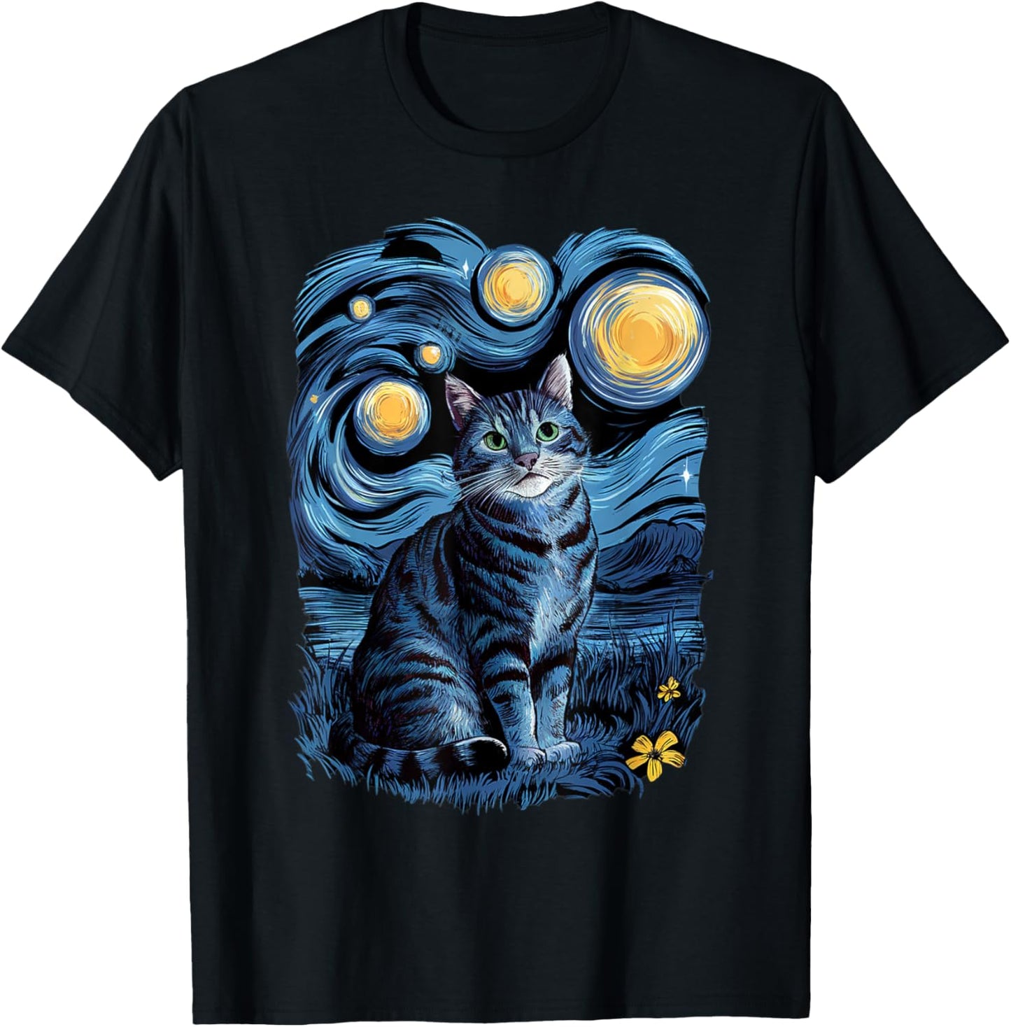 Van Gogh Cat Gifts Tabby Cat Owners Cat Lady Black Men Cat T-Shirt - T-Shirt | Black