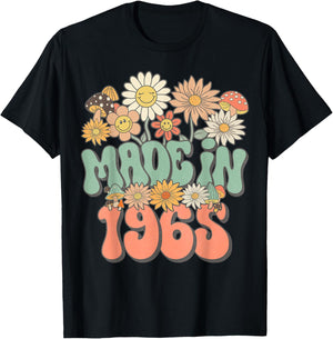 Retro Groovy Made In 1965 Floral Hippie Daisy 60th Birthday T-Shirt - T-Shirt | Black