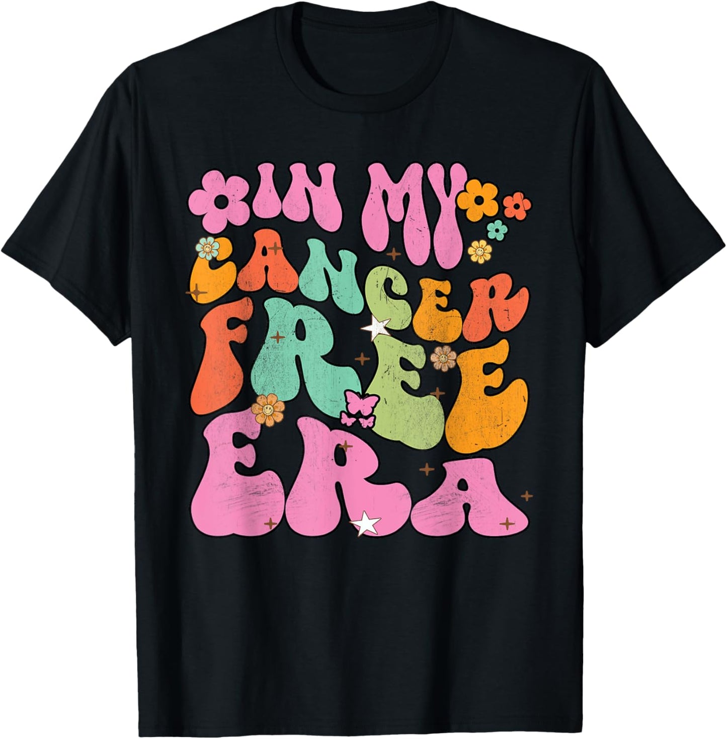 Groovy Flowers In My Cancer Free Era Breast Cancer Warrior T-Shirt - T-Shirt | Black