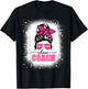 Football Messy Bun Mom Cheer Coach Breast Cancer Bleached T-Shirt - T-Shirt | Black