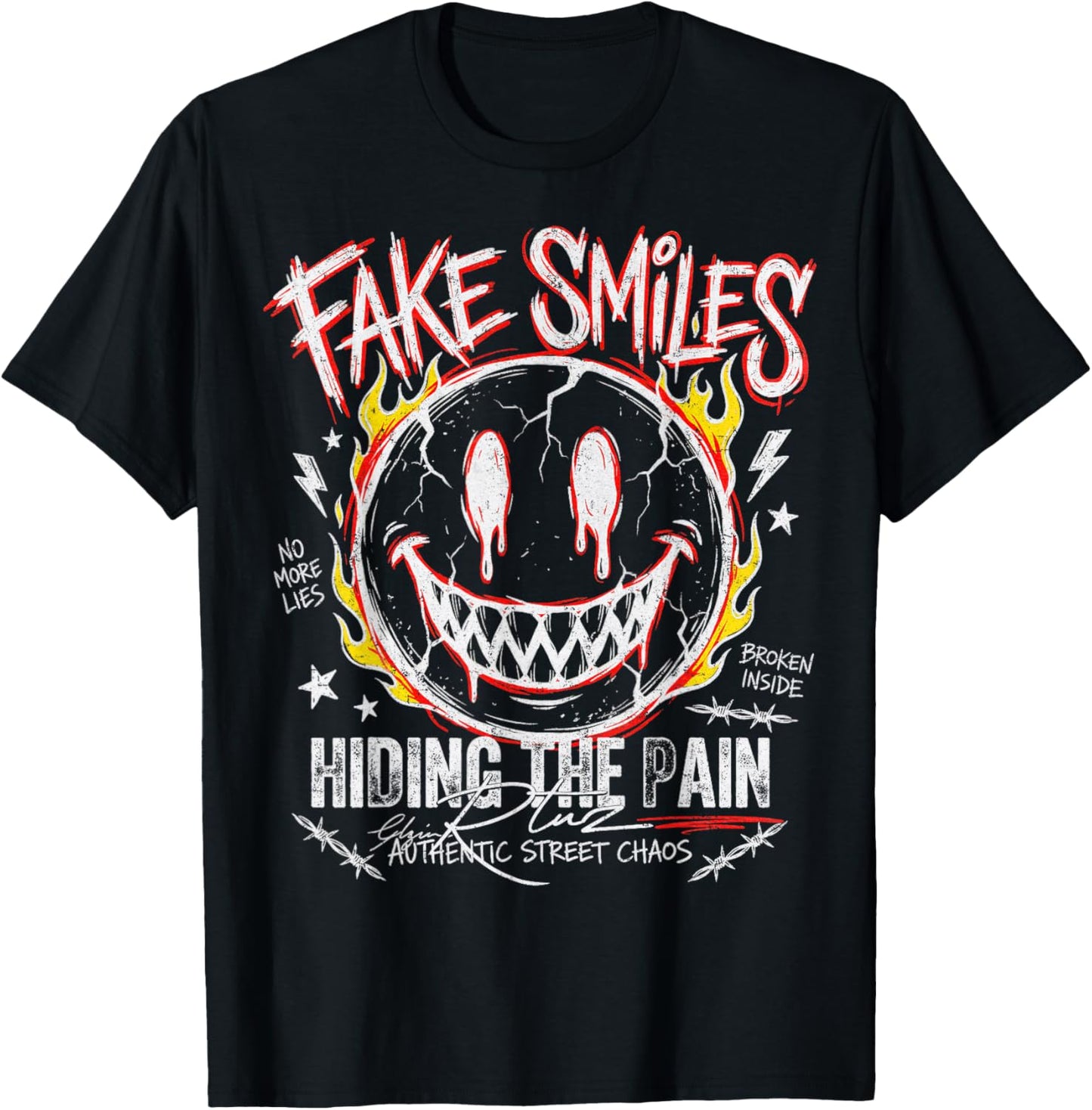 Y2K Streetwear Mode Vintage Fashion Damen Herren Retro Smile T-Shirt - T-Shirt | Black