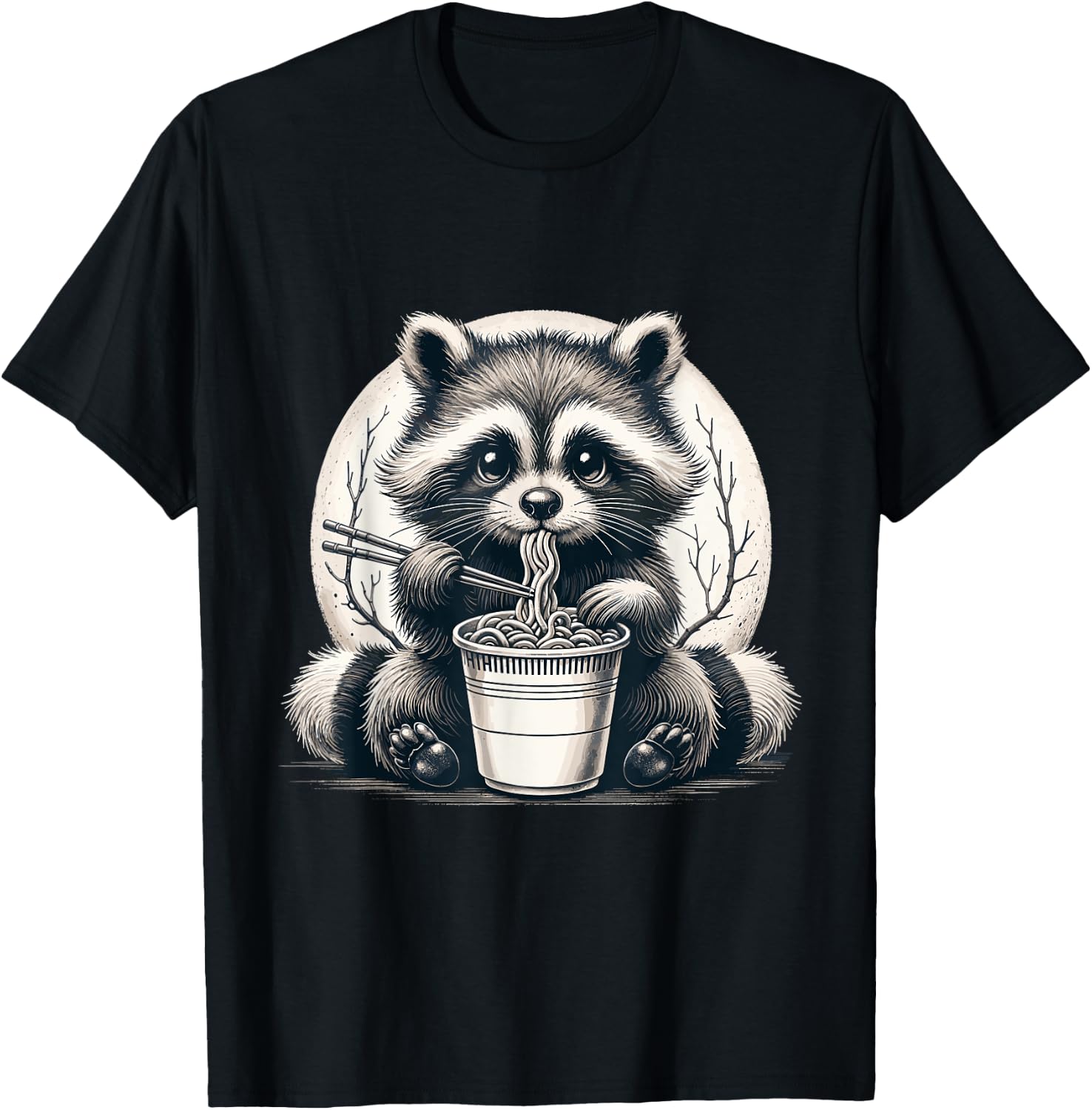 Raccoon Eating Ramen Shirt Instant Noodle Cup Racoon Lover T-Shirt - T-Shirt | Black