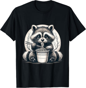 Raccoon Eating Ramen Shirt Instant Noodle Cup Racoon Lover T-Shirt - T-Shirt | Black