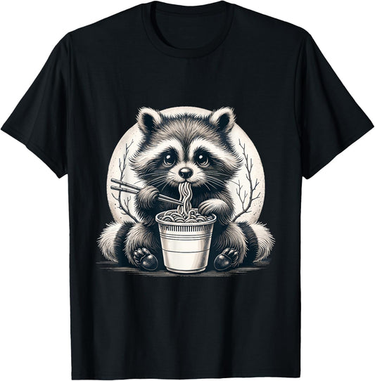 Raccoon Eating Ramen Shirt Instant Noodle Cup Racoon Lover T-Shirt - T-Shirt | Black